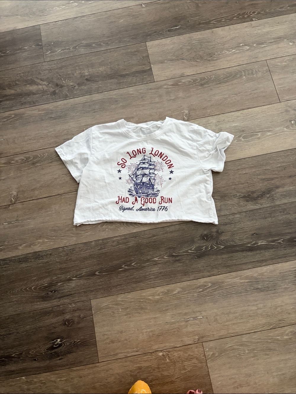 White Kids Graphic Crop Tee with Ship Print